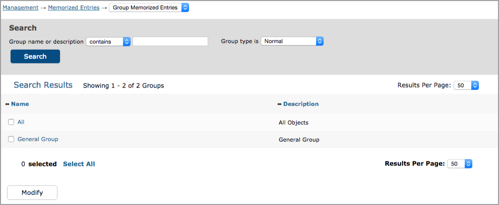 Group Memorized Entries main page