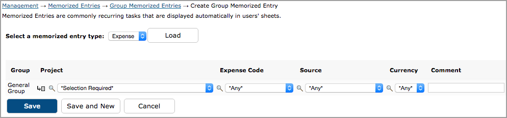 Group Memorized Expense Entries