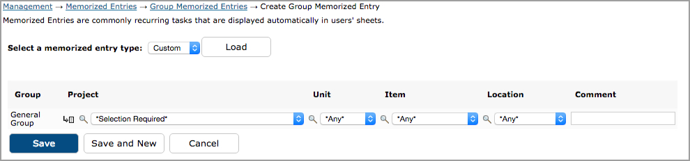 Group Memorized Custom Entries