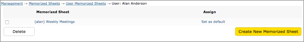 Memorized Sheets assigned to user