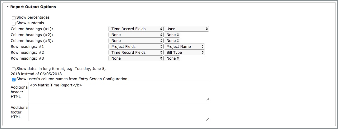 Matrix Report options