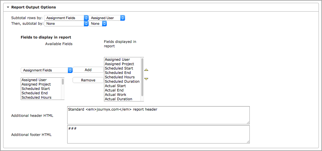 Assignment Report options
