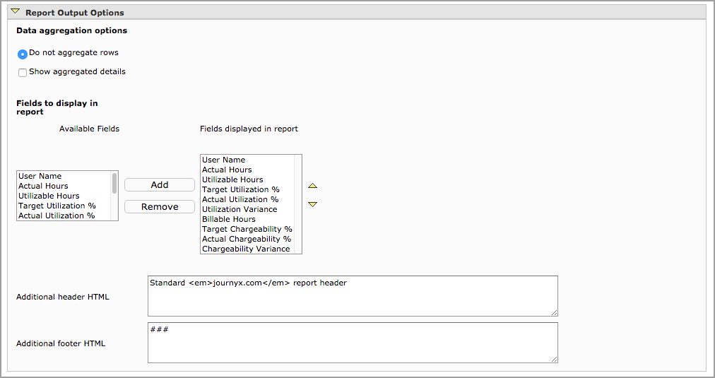 Utilization/Chargeability Report options