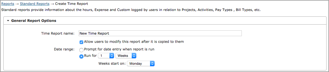 Report creation options