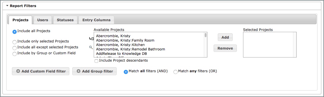 Report creation options