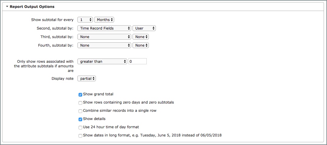 Report creation options
