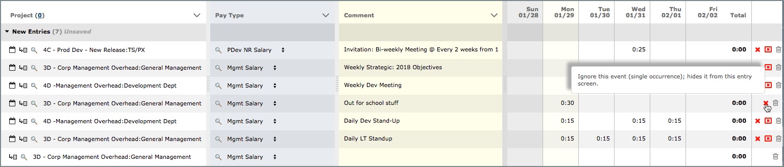Ignoring Suggested Entries