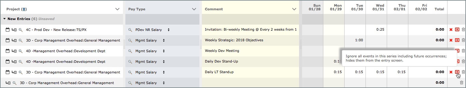 Ignoring Suggested Entries