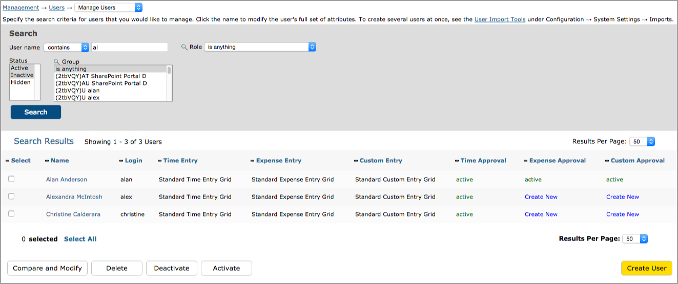 User search and selection