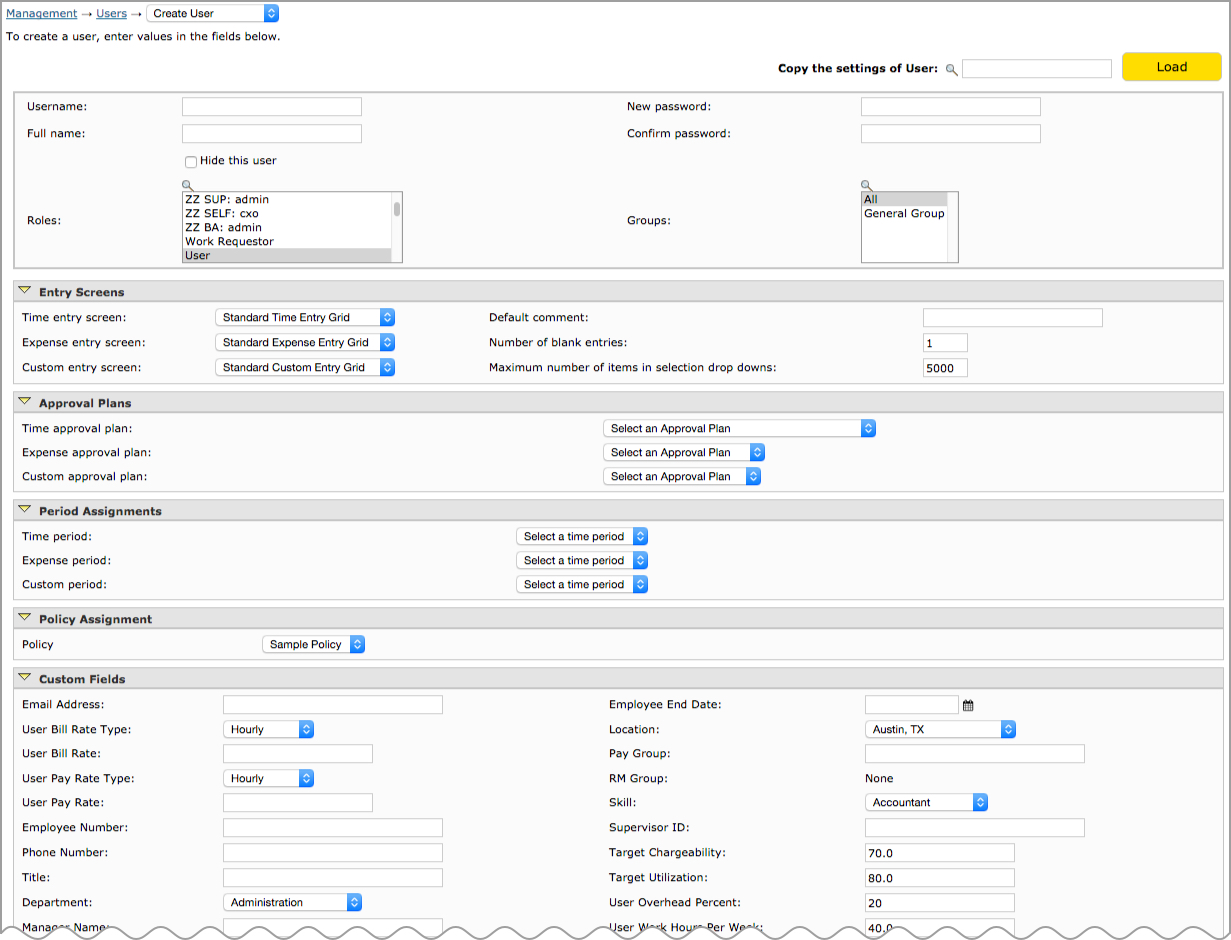User management screen