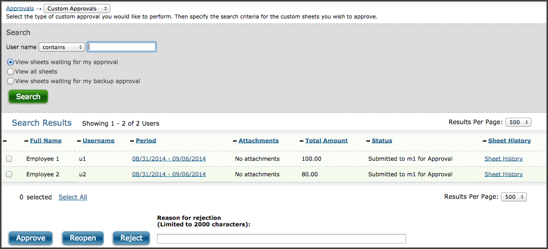 Approving Custom Entry Sheets