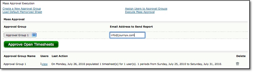 Mass approval of users' timesheets
