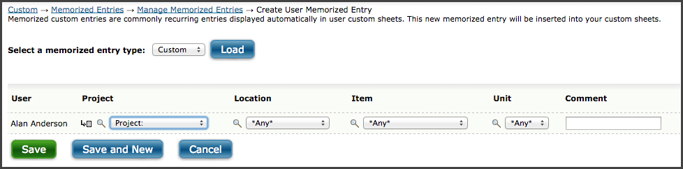 Memorized Custom Entries