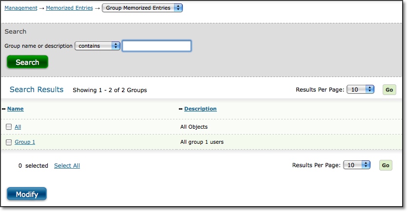 Group Memorized Entries main page
