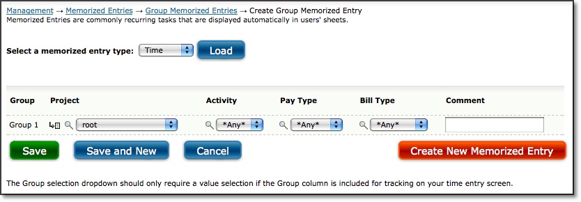 Group Memorized Time Entries