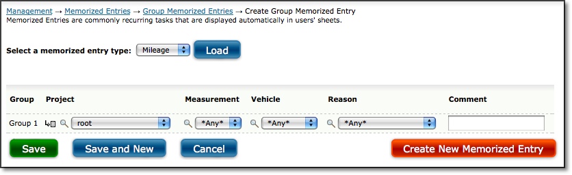 Group Memorized Mileage Entries