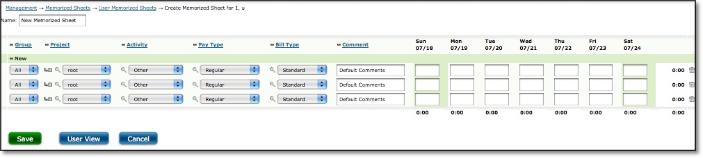 User Memorized Sheet creation