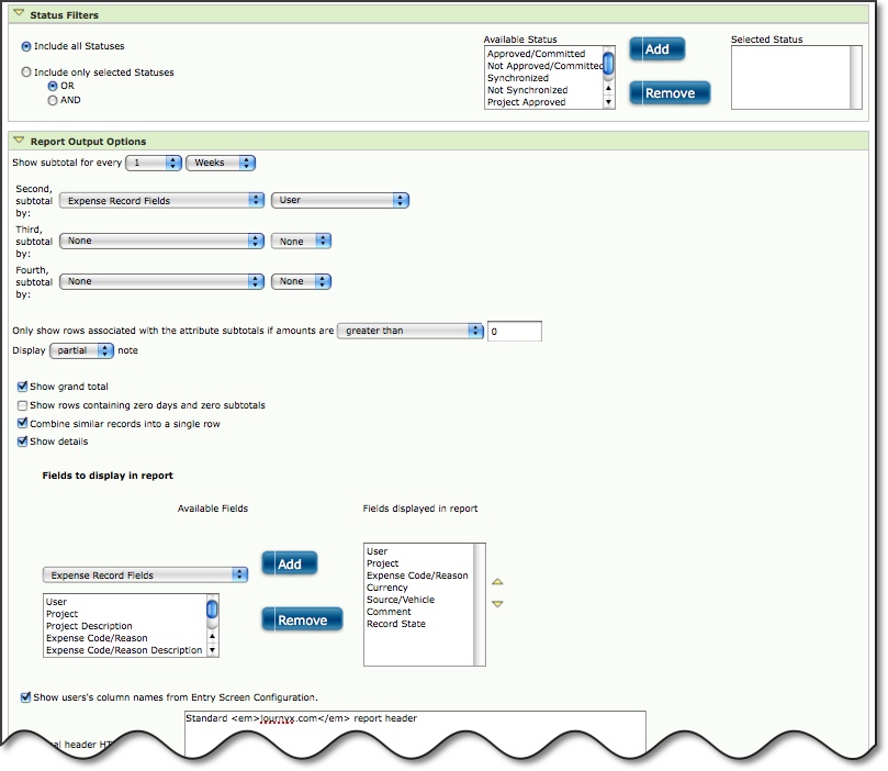 Expense Report creation options (continued)