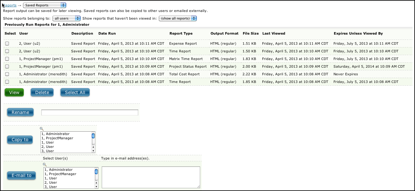 Administrator Saved Reports