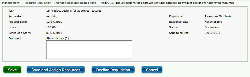Resource Requisitions modification for requestees
